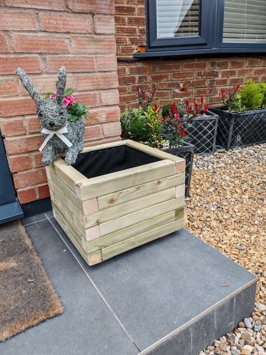 2xSquare Wooden Planter Flower Plant Pot